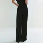 Korean Fashion Black White Pleated Wide Leg Pants - Image 6