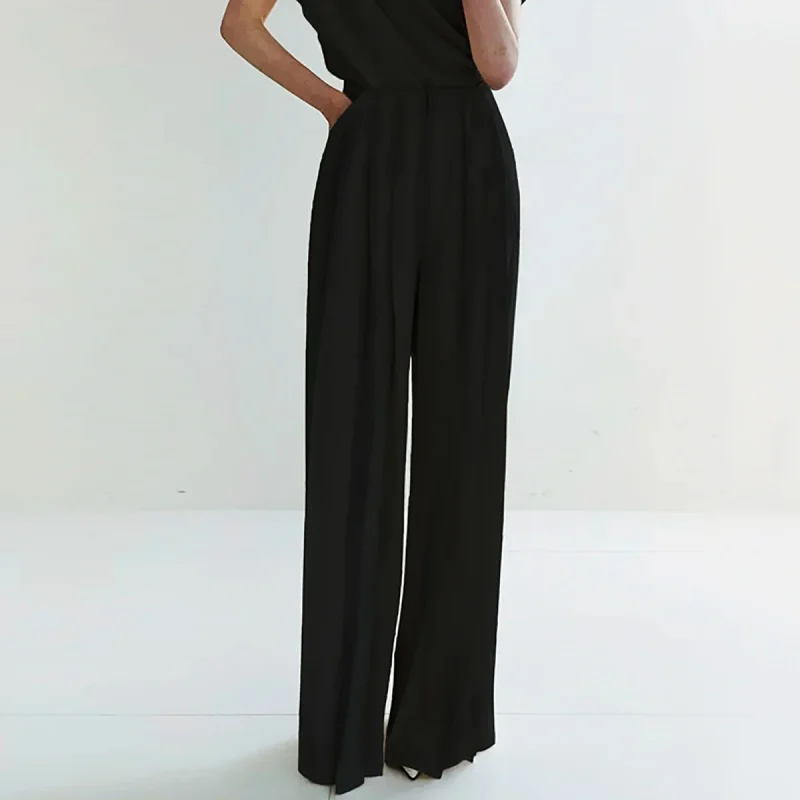 Korean Fashion Black White Pleated Wide Leg Pants - Image 6