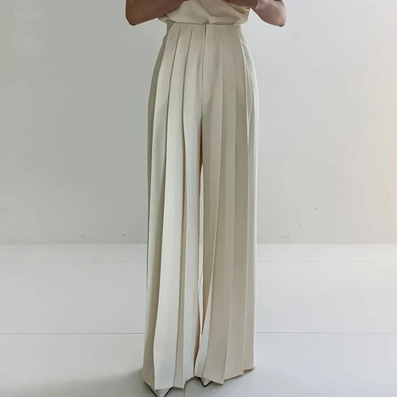 Korean Fashion Black White Pleated Wide Leg Pants