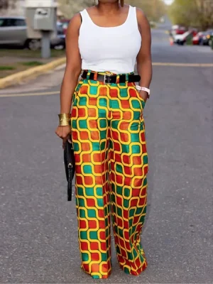 Geometric Printed High Waist Wide Leg Pants