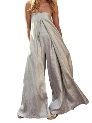 Solid Color Strapless Wide Leg Tube Jumpsuits