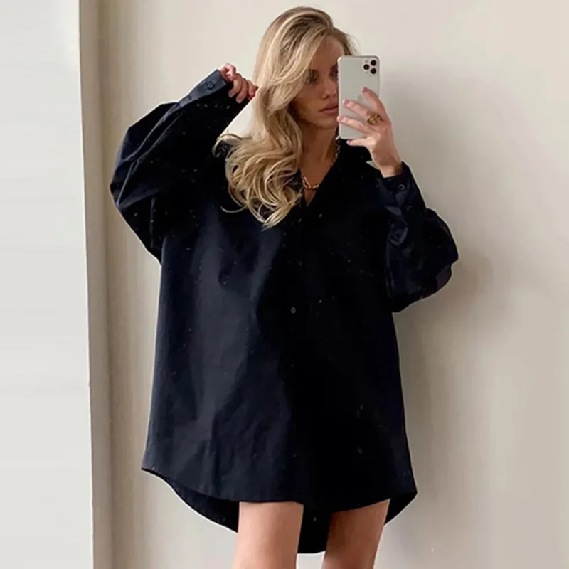 Solid Color Lapel Shirt Dress - Image 4