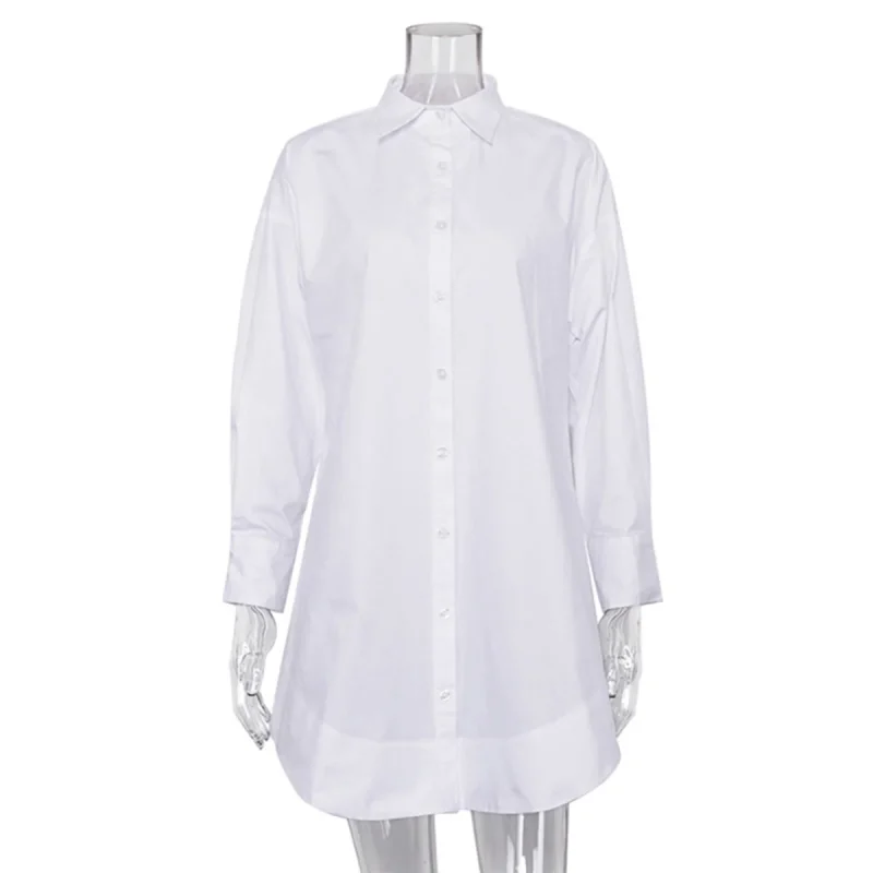 Solid Color Lapel Shirt Dress - Image 5