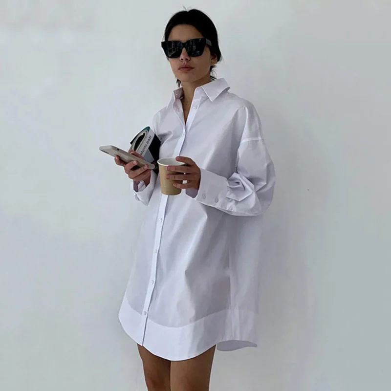 Solid Color Lapel Shirt Dress - Image 2
