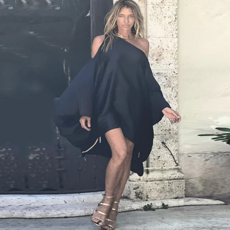 Solid Color Loose High-Low Robe Midi Dress - Image 3