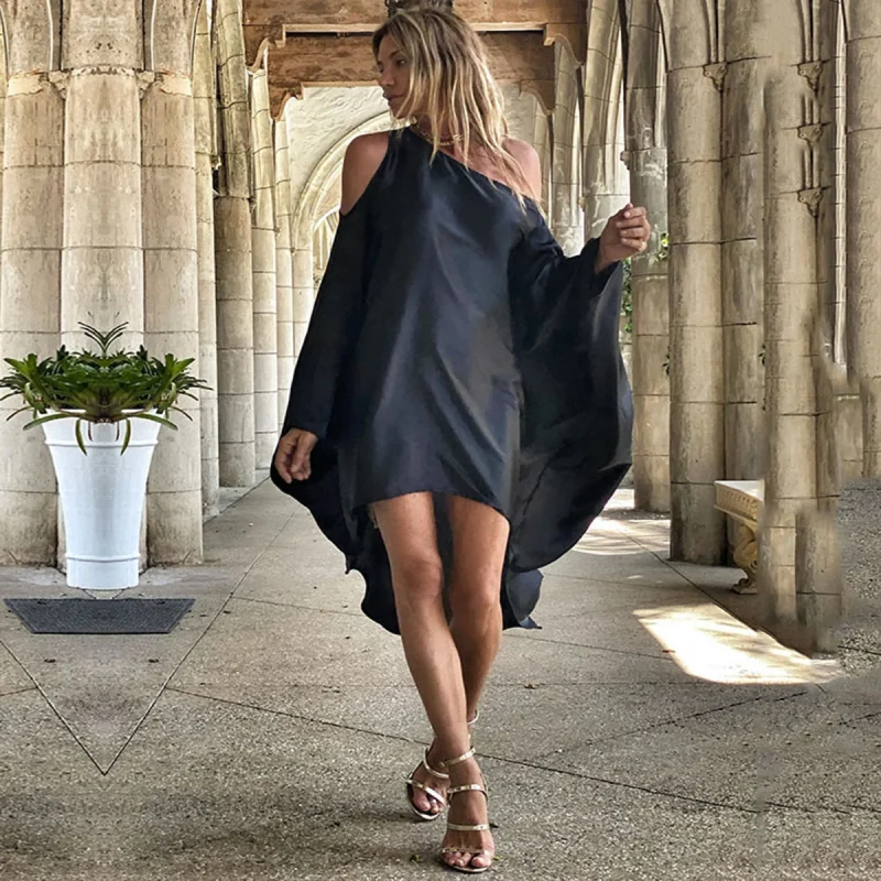 Solid Color Loose High-Low Robe Midi Dress