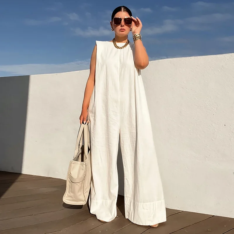 Solid Color Sleeveless Wide Leg Jumpsuit - Image 3