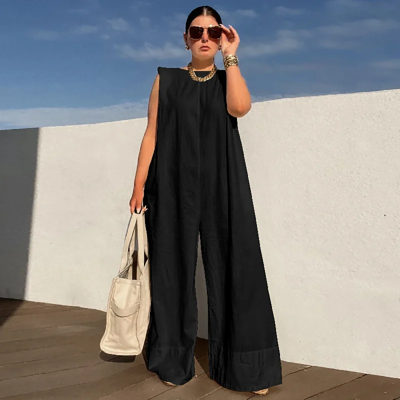 Solid Color Sleeveless Wide Leg Jumpsuit - Image 6