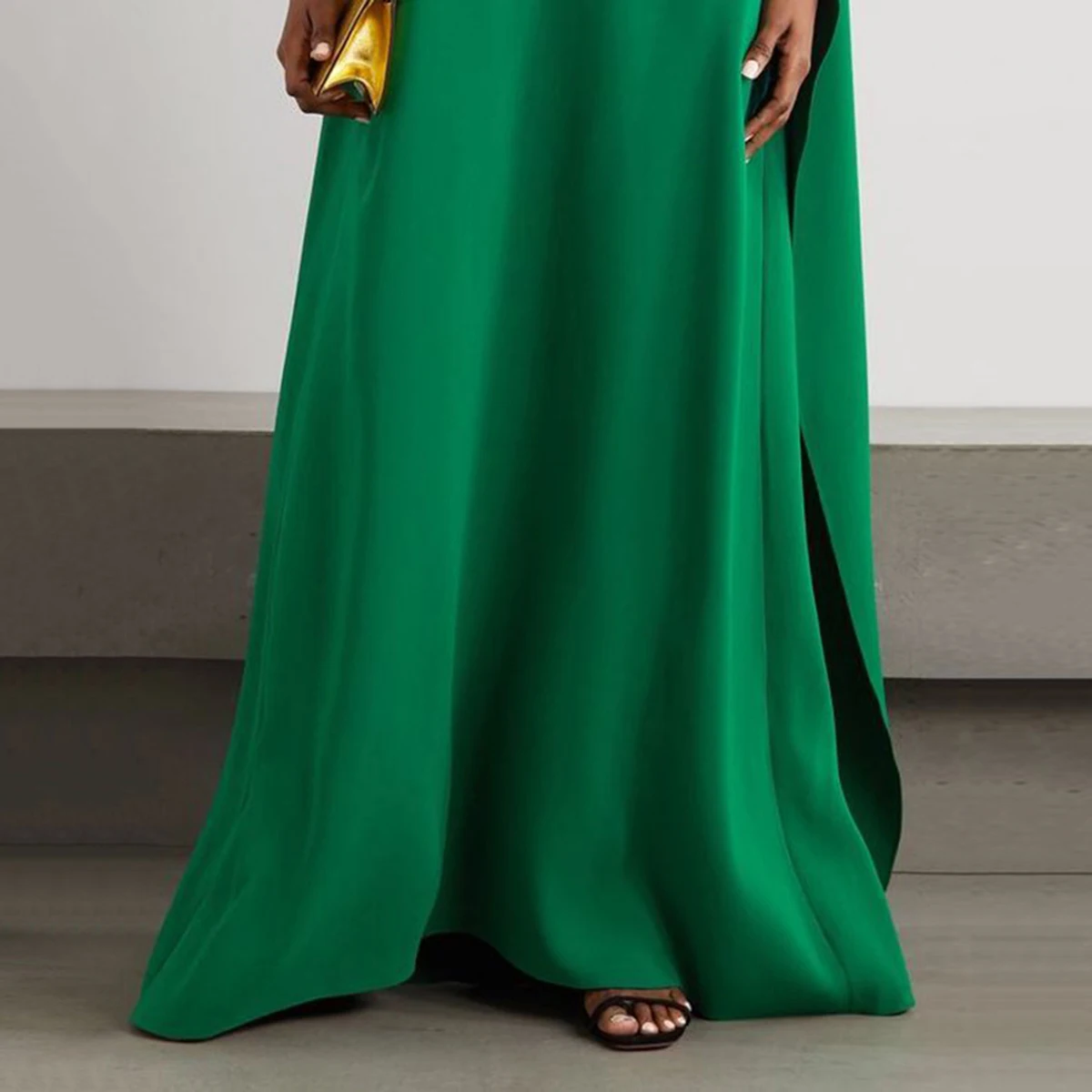 Traf Vintage Black Green Loose Asymmetric Dress - Image 4