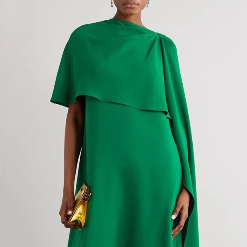 Traf Vintage Black Green Loose Asymmetric Dress - Image 5