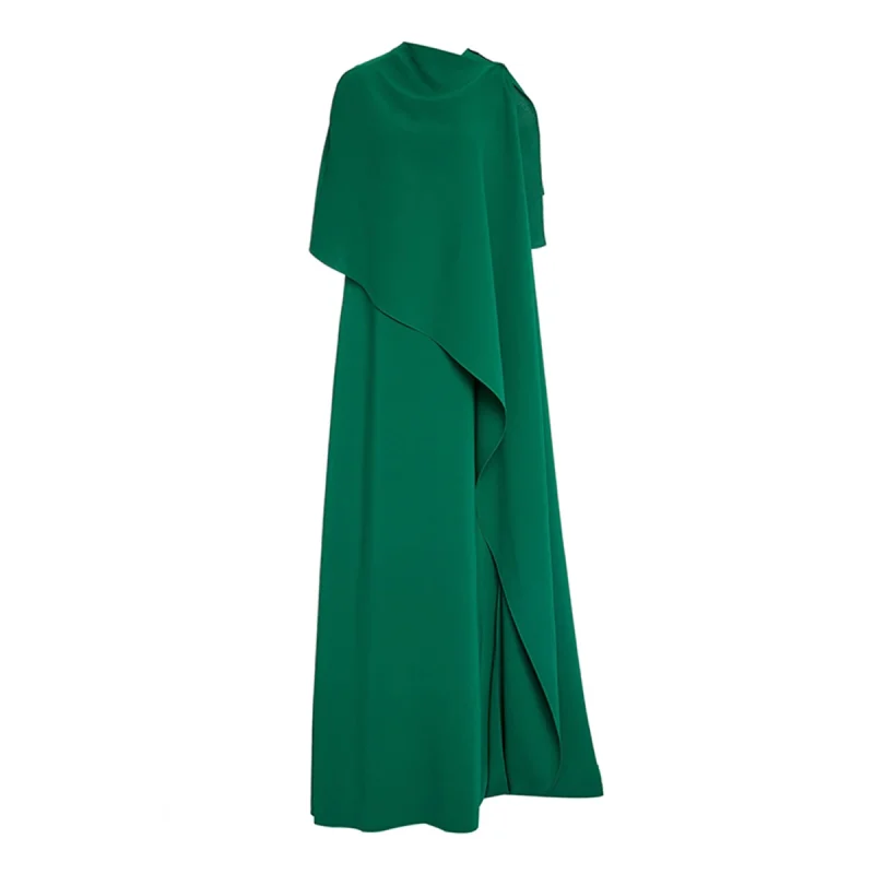 Traf Vintage Black Green Loose Asymmetric Dress - Image 6