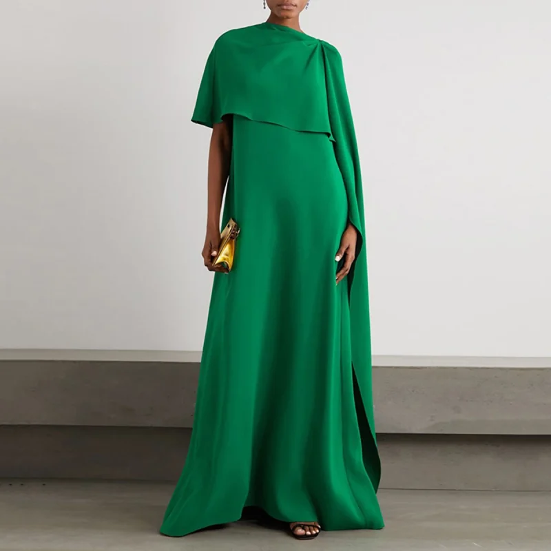 Traf Vintage Black Green Loose Asymmetric Dress - Image 2