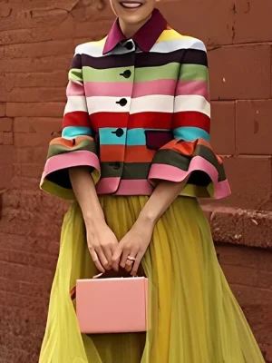 Vintage Flared Sleeves Multi-Colored Striped Lapel Outerwear