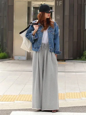 Solid Color Elastic Waist Drawstring Wide Leg Pant