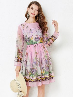 Summer Rabbit Flower Print A-Line Dress