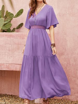 Silk Waist V-Neck Nightgown: Casual Retro Women’s Home Wear Dress, Mixed Batch