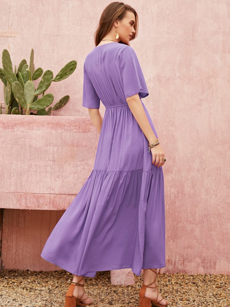Silk Waist V-Neck Nightgown: Casual Retro Women's Home Wear Dress, Mixed Batch - Image 3