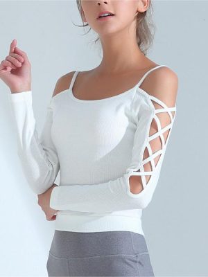 Knitted Rib Short Sleeve Yoga Clothes: Gym and Dance Sports Wear for Women