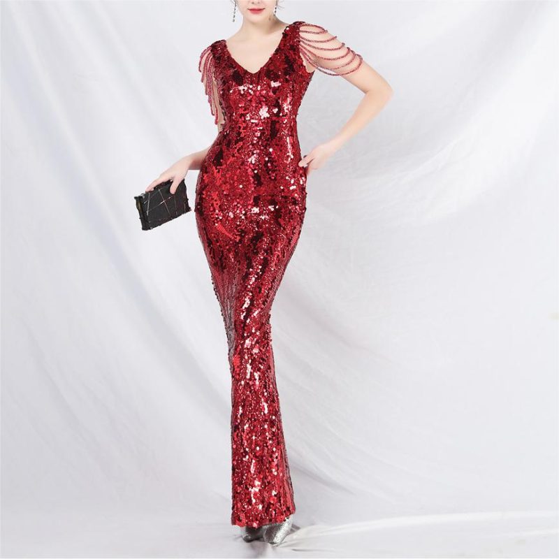 Heavy Beaded Long Evening Dress