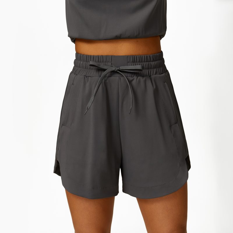 Three-Piece Workout Clothes Set: Loose Half-Zipper Collared Sleeveless Top, Casual Trousers, Lace-Up Shorts - Image 4