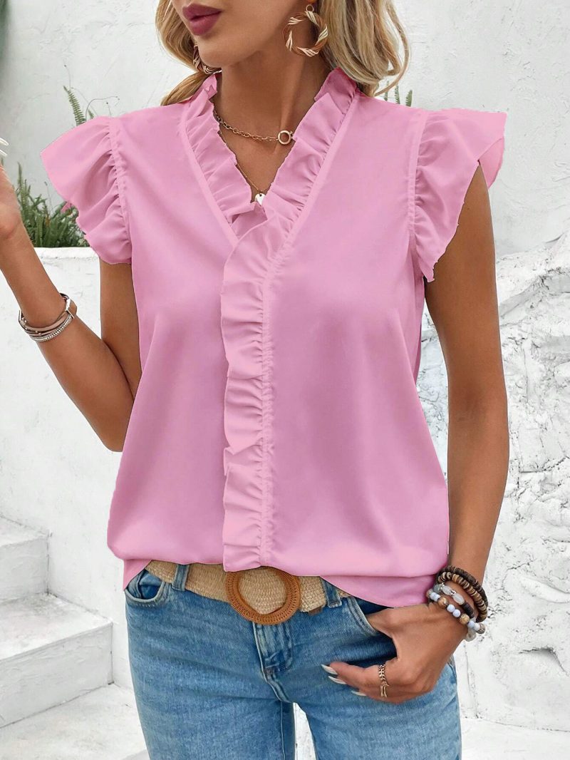 Spring Summer Short-Sleeved Ruffle Blouse - Image 7