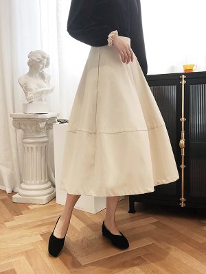 Profile Puffy A-line Dress: French High Waist Cotton Mid-Length Skirt