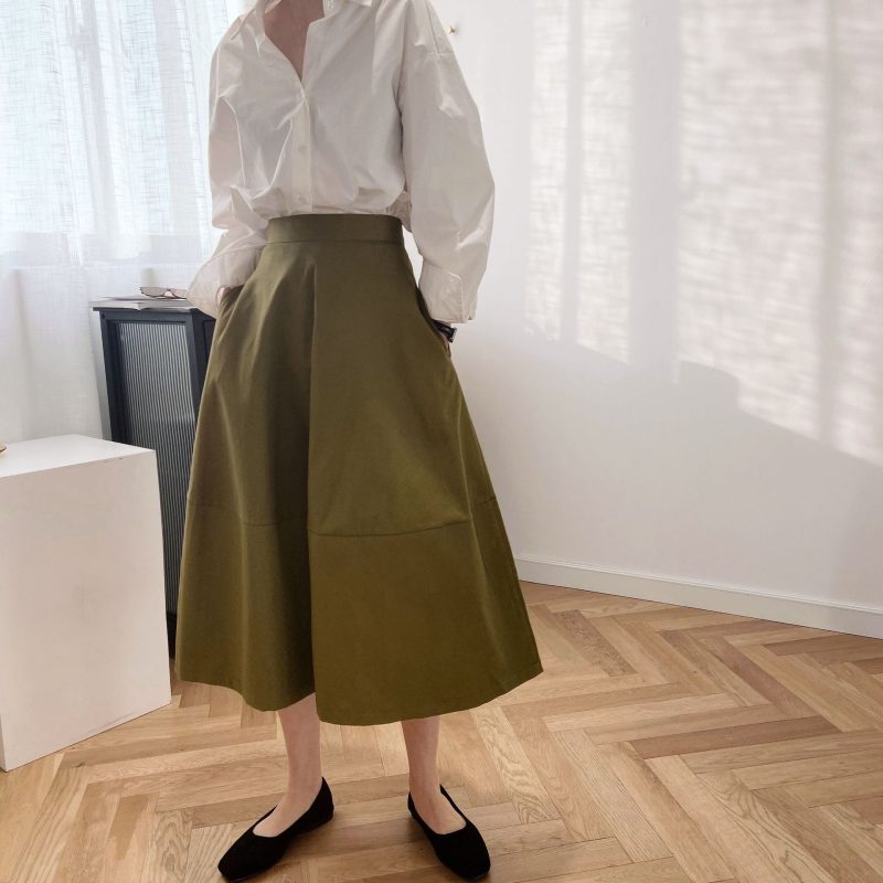 Profile Puffy A-line Dress: French High Waist Cotton Mid-Length Skirt - Image 3