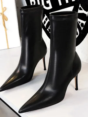 Mid-Calf Pointed Toe High-heel Boots