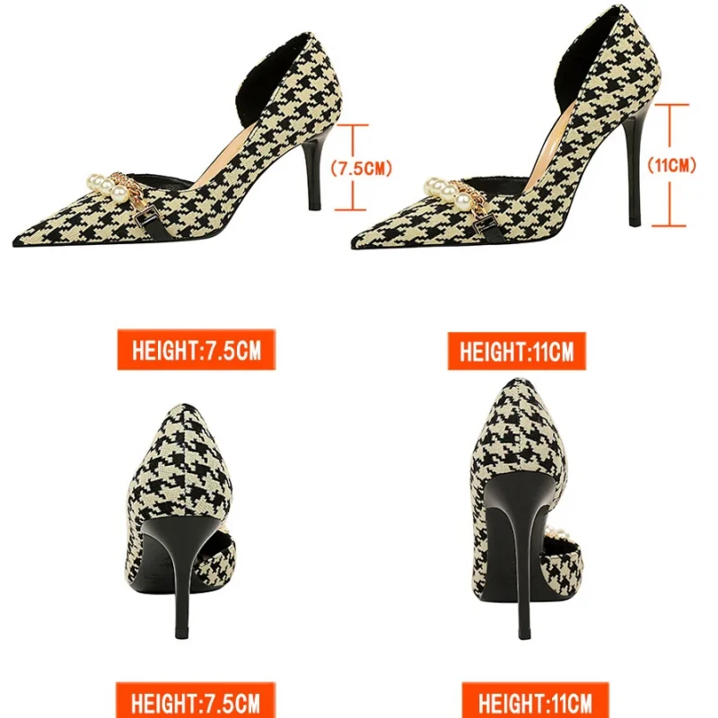 Pearl Metal Checked Grain Chain High-heels - Image 3