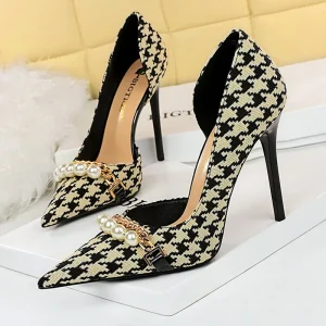 Pearl Metal Checked Grain Chain High-heels