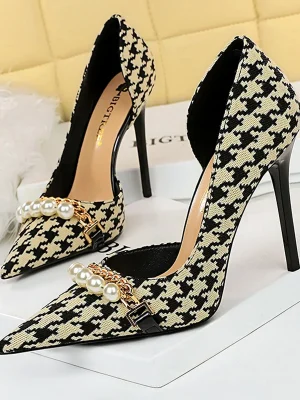 Pearl Metal Checked Grain Chain High-heels