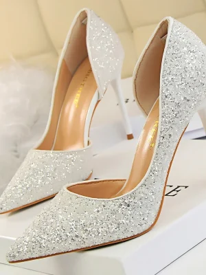 Champagne Pumps Sequin Stiletto High Heels