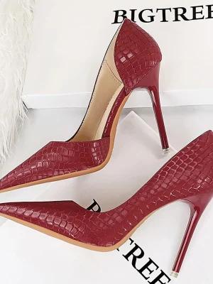 Claret Snake Pattern High Heels