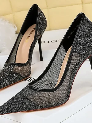 Hollow Lace Mesh High Heels