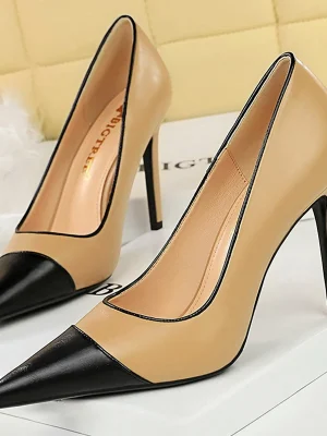 Khaki Mixed Colors Pointed High Heels