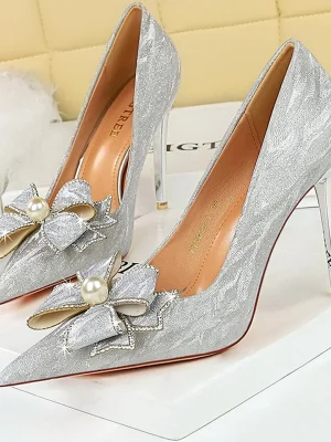 Pearl Rhinestone Bowknot High Heels