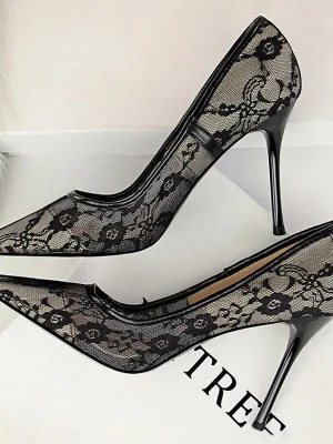 Mesh Hollow Lace Pumps Thin Stiletto Heels