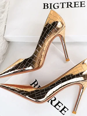 Metal Stone Pattern Pumps High Quality High Heels