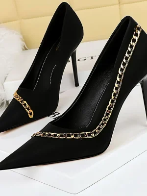 Eco Metal Chain Stilettos Silks Satins Heels