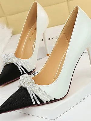 Pearl Bowknot Pumps Luxurious High Heels