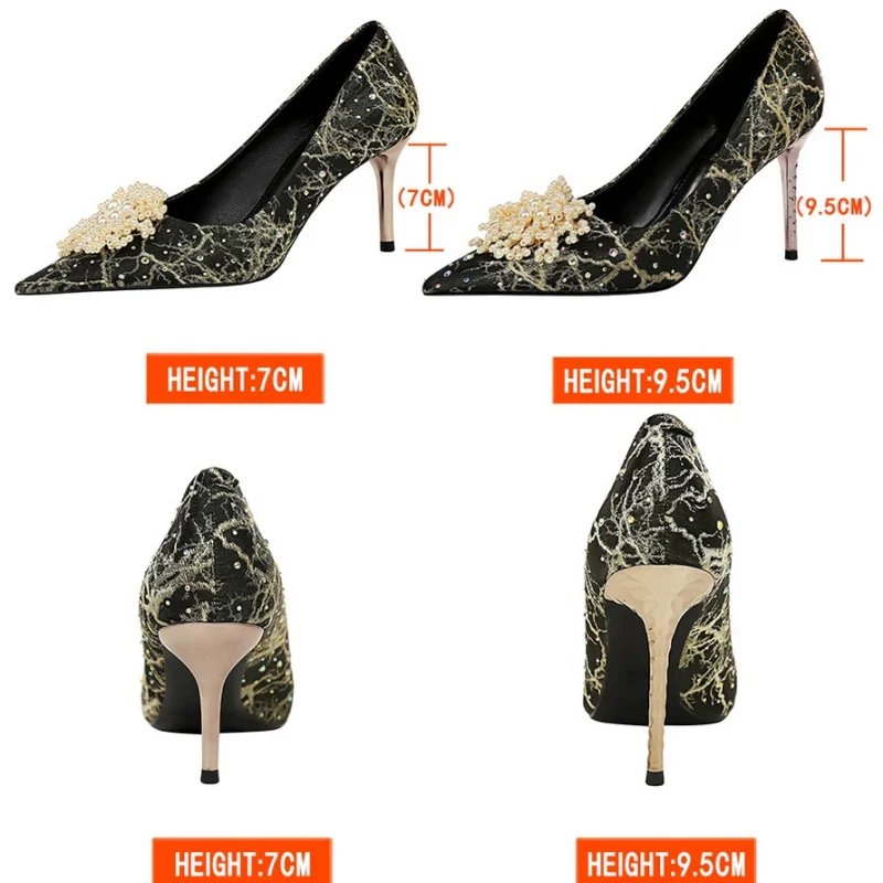 Pearl Flowers Rhinestone High Heels - Image 2