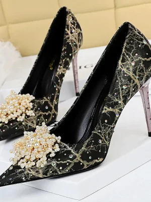 Pearl Flowers Rhinestone High Heels