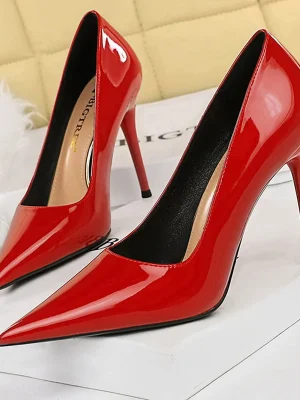 Pointed Toe Red Pumps Patent Leather High Heels