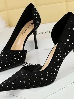 Rhinestone Silk Satin Luxury High Heels