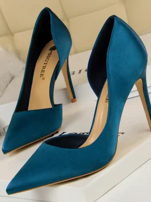 Pumps Black Blue Sliver Silk High Heels