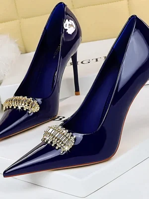 Shining Rhinestone Patent Leather High Heels