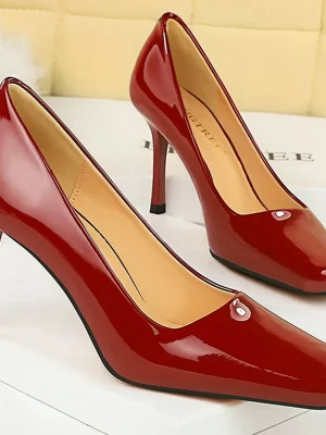 Square Toe Patent Leather High Heels