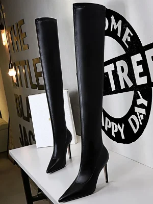 Over-the-Knee Black Leather Boots