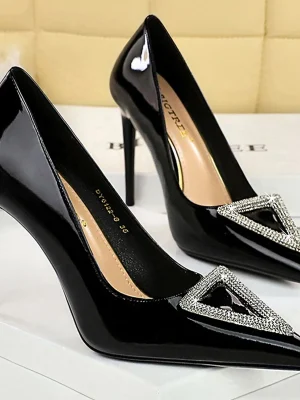 Triangle Metal Buckle Rhinestone High Heels