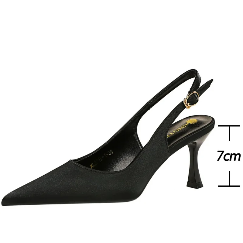Pointed Kitten Silks Satins Hollow Back Strap Heels - Image 2